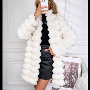 Women's Fashion Solid Color Stand Collar Faux Fur Coat, Autumn/Winter